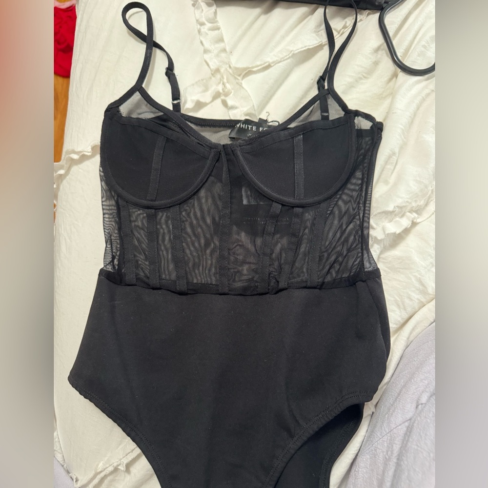 white fox NWT bodysuit sheer middle